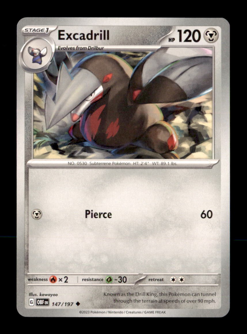 Excadrill 147/197 Uncommon Obsidian Flames Pokemon Near Mint