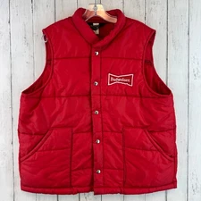 VTG Swingster Red Budweiser Anheuser Busch Beer Quilted Puffer Vest 80s Size XL