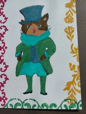 GAT Expressionism Original Painting 4x6  Whimsical Animals Royal CAT In Hat Art