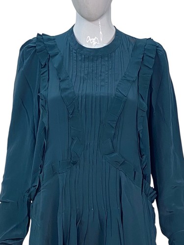 Isabel Marant Designer Femmes Salvia Vert Bouteille Soie Court Mini Robe L 38 - Photo 6 sur 16