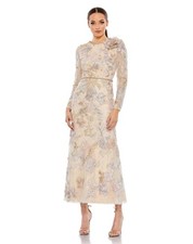 Mac Duggal Beige Lace Floral Appliqué Embellished Cocktail Dress Sz 18 $798