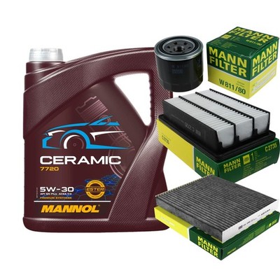 MANN Inspektionspaket 5L MANNOL Ceramic 5W-30 für Hyundai Santa Fé II 2.7 V6
