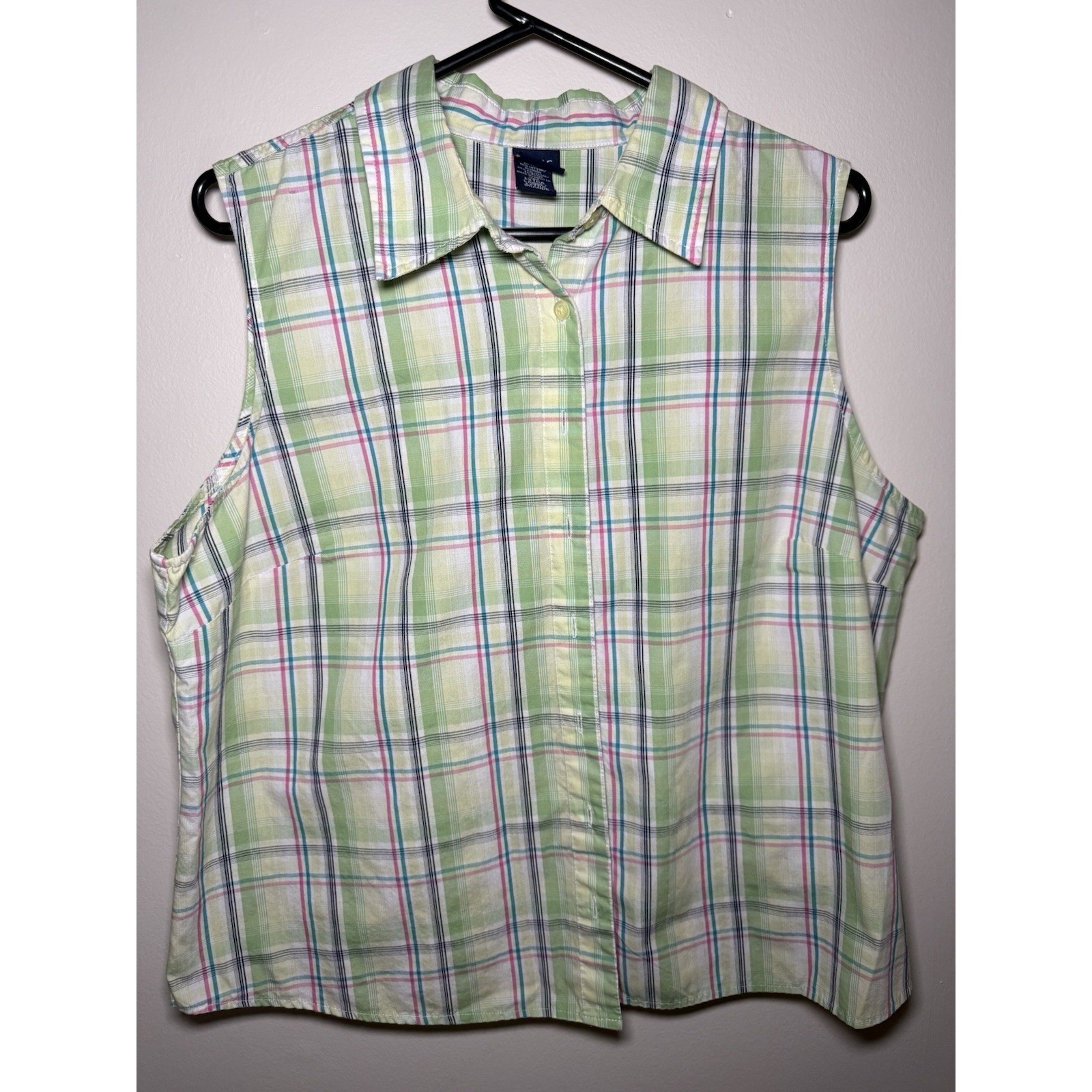 Basic Editions Women's XL Green Plaid Button Down… - image 1