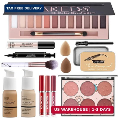 12-Color Pro Makeup Kit for Women - Eyeshadow, Foundation, Lipstick, Blush, Brus