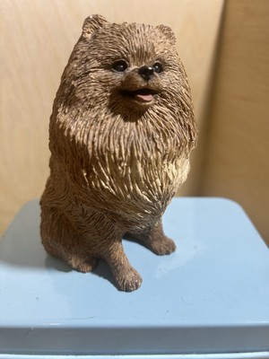 Vtg Sandicast Pomeranian Dog Puppy glass eyes Brown 5''