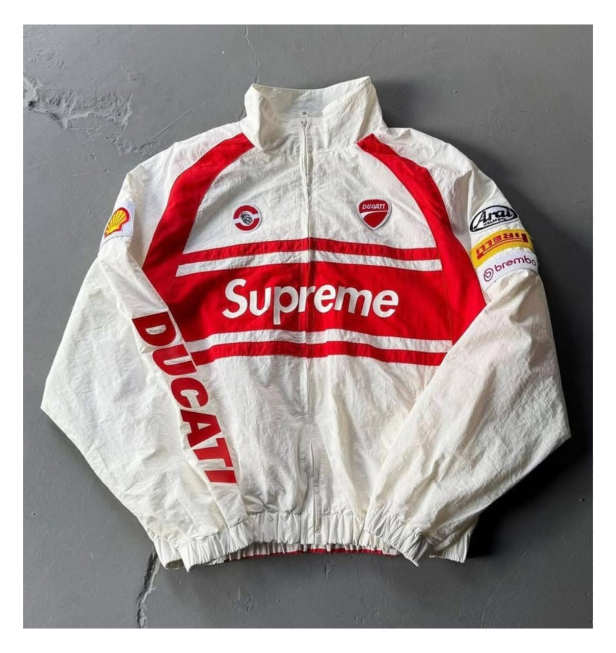Supreme x Ducati Track Jacket Shell Racing Windbreaker White Red Streetwear