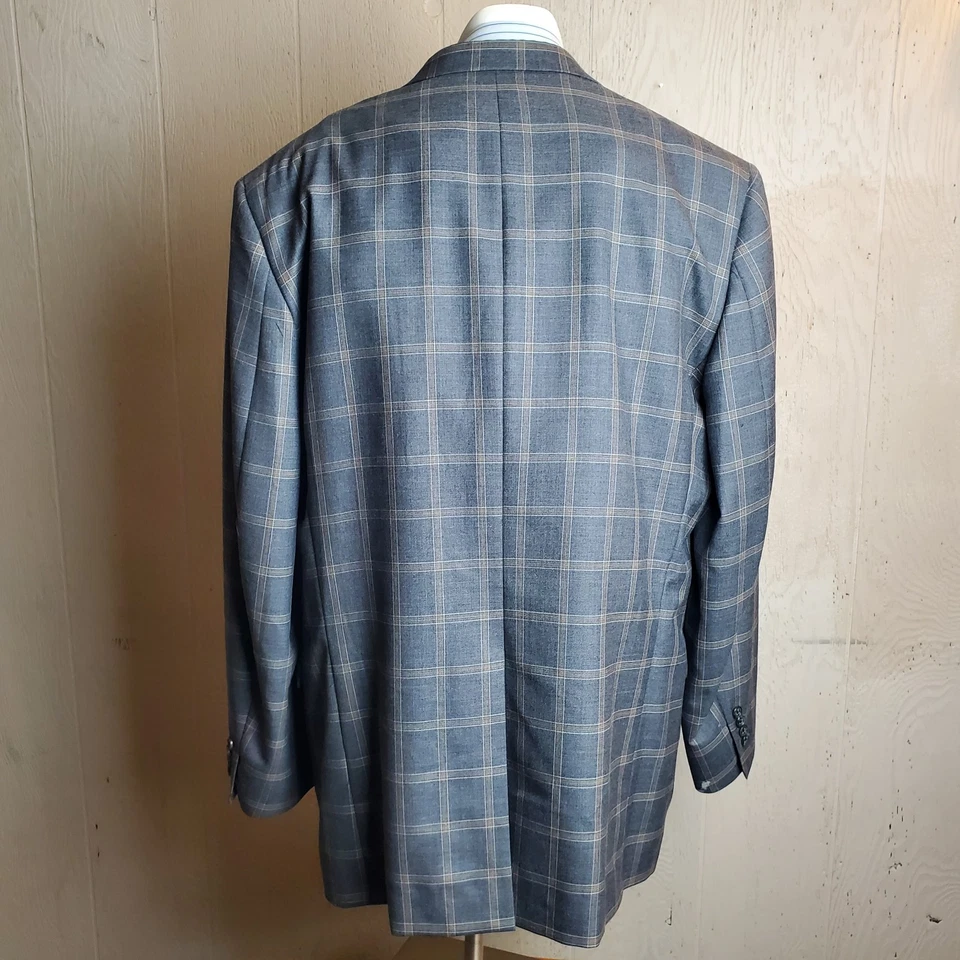 Hickey Freeman Sport Coat Men Gray 48 Windowpane Wool Two Button Single Vented - Image 4 of 4