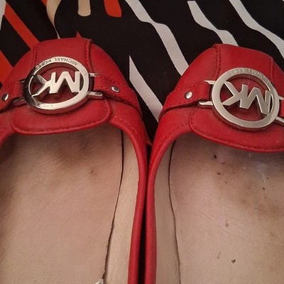 Michael Kors Red Leather MK Logo Ballet Flats Slip-On Round Toe Women's US 9