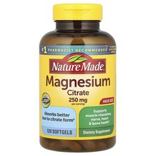 Nature Made Magnesium Citrate 120 Liquid Softgels Gluten-Free, No Artificial