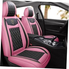 Car Seat Covers Full Set,Universal Pink PU Leather Auto Full Set/Black pink