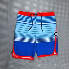 NWT - Hurley Phantom Boys Board Shorts - Blue Striped Coral Trim Size 14 / 27