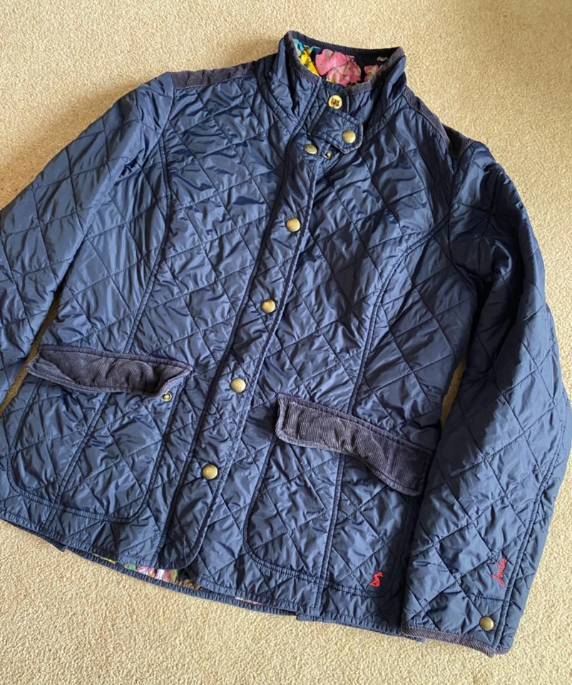 CHAQUETA DE CAMPO ACOLCHADA AZUL MARINO JOULES MUJER INTERIOR FLORAL REINO UNIDO 16 XL Foto 4 de 4