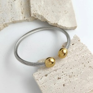 Authentic Double ball gold-plated bracelet, twisted wire C-shaped.
