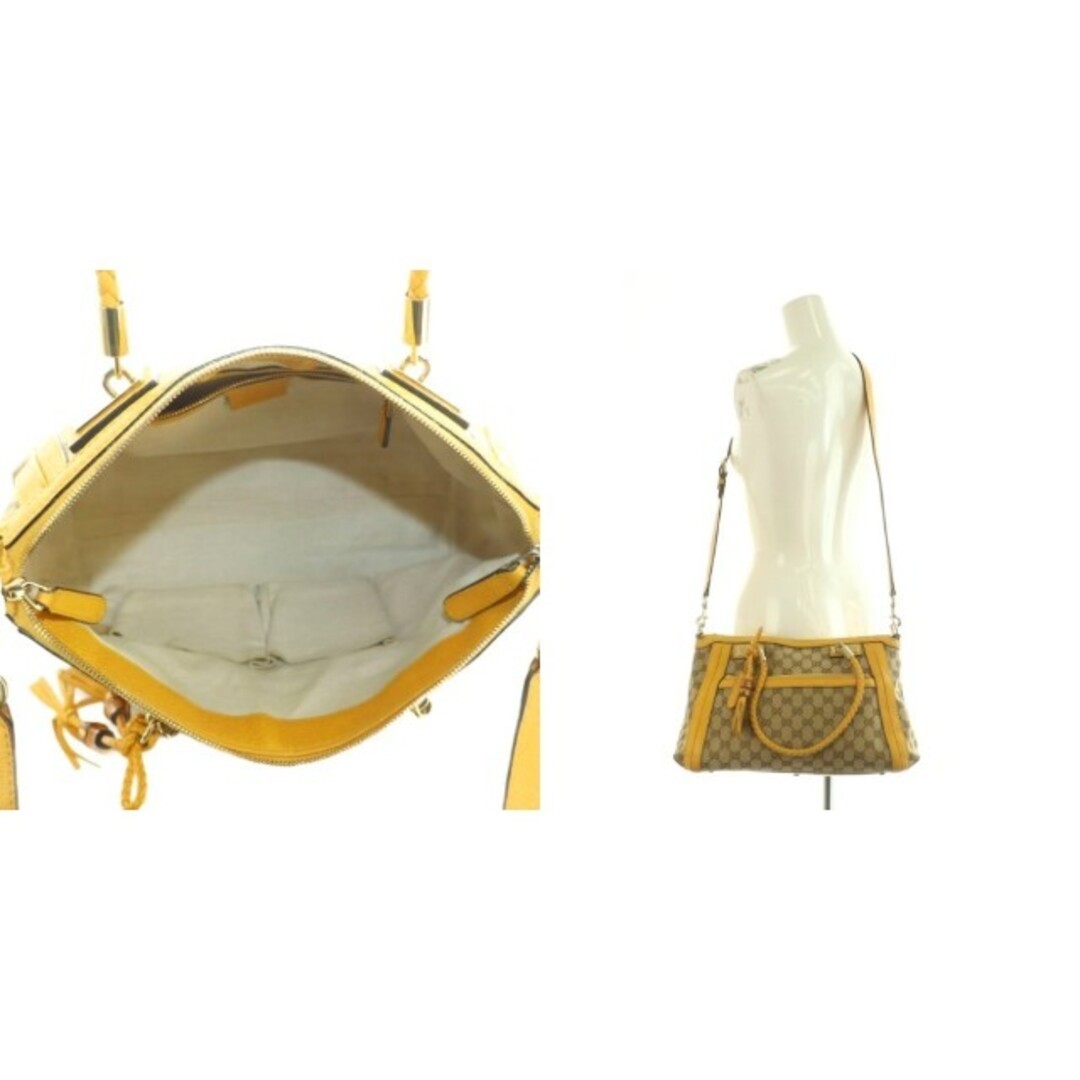 Gucci Bella Bamboo 2-Way Bag GG Canvas Yellow Brown Used thumbnail 6