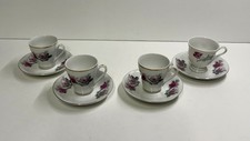 8 Piece Set Of Mini Vintage Pink Roses Floral Gold Trim China Tea Cups Saucers