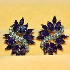 3.50Ct Marquise Cut Amethyst Diamond Cluster Stud Earrings 14K White Gold Over