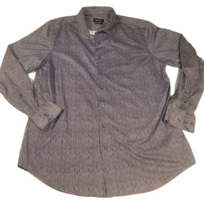 Bugatchi Shirt Mens XL Blue Striped 8-Way Stretch Long Sleeve Button Up