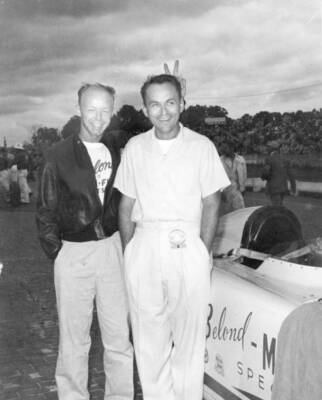 1955 Driver Jim Rathmann clowns around mechanic Henry Smokey Yunic- Old Photo