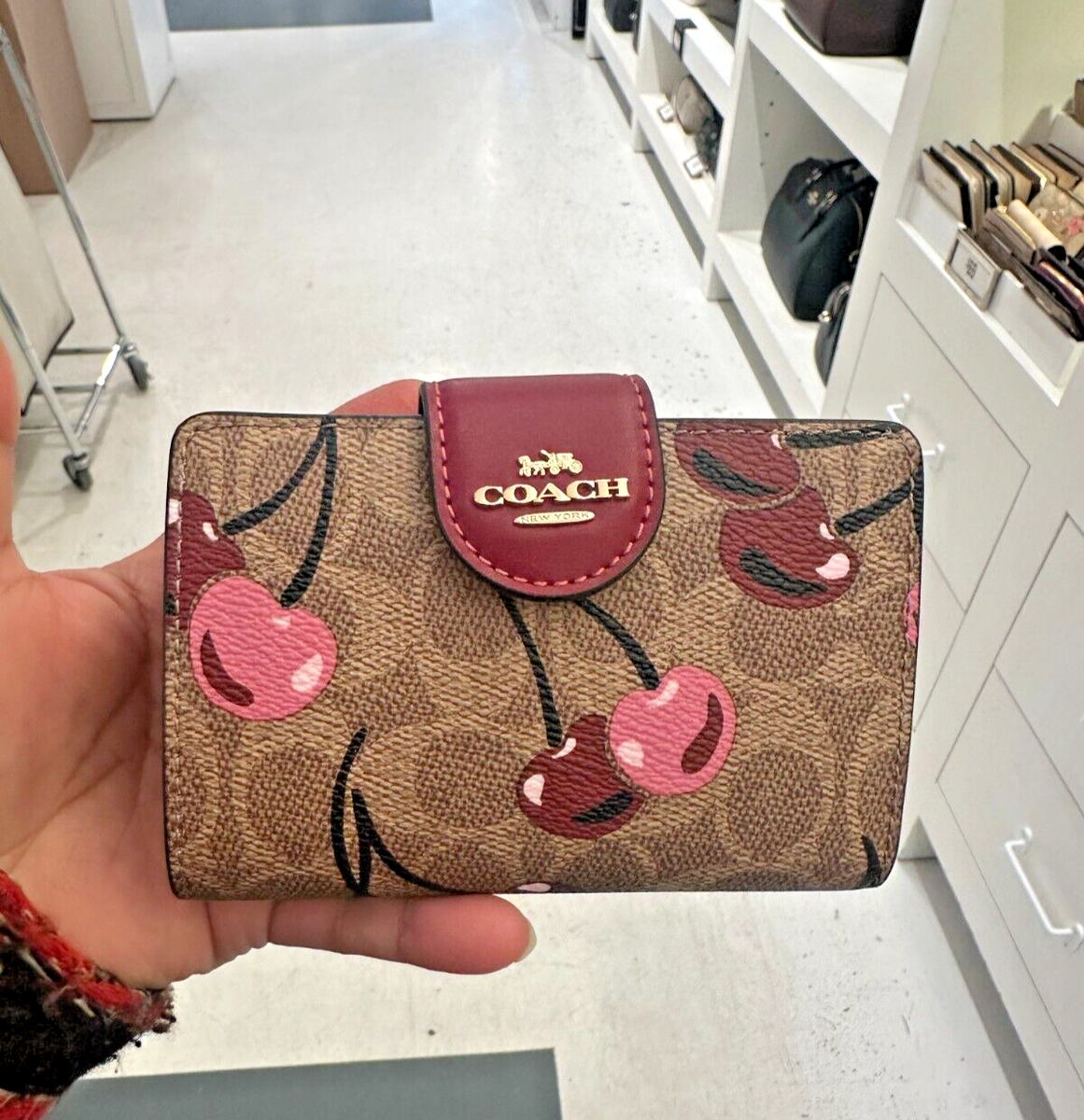 🍒Coach Medium Corner Zip Wallet CZ342 Signature Canvas w/Cherry