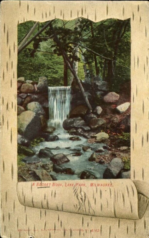 Vintage Milwaukee Postcard, "A Secret Nook; Lake Park", 1908, Birch Style Frame