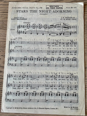 MACFERRIN & WEKERLIN STARS THE NIGHT ADORNING SHEET MUSIC VOCAL DUET PIANO 1961