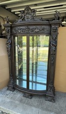 R. J. HORNER FINEST FIGURAL MAIDEN BOWED GLASS OAK CHINA CABINET