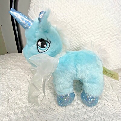 Dan Dee Unicorn Plush Stuffed Animal Light Blue Sparkle Hooves Horn Ears 7''