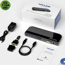 USB 3.0 Hub Laptop Docking Station Dual Monitor DVI/HDMI/VGA/RJ45/6 USB Ports