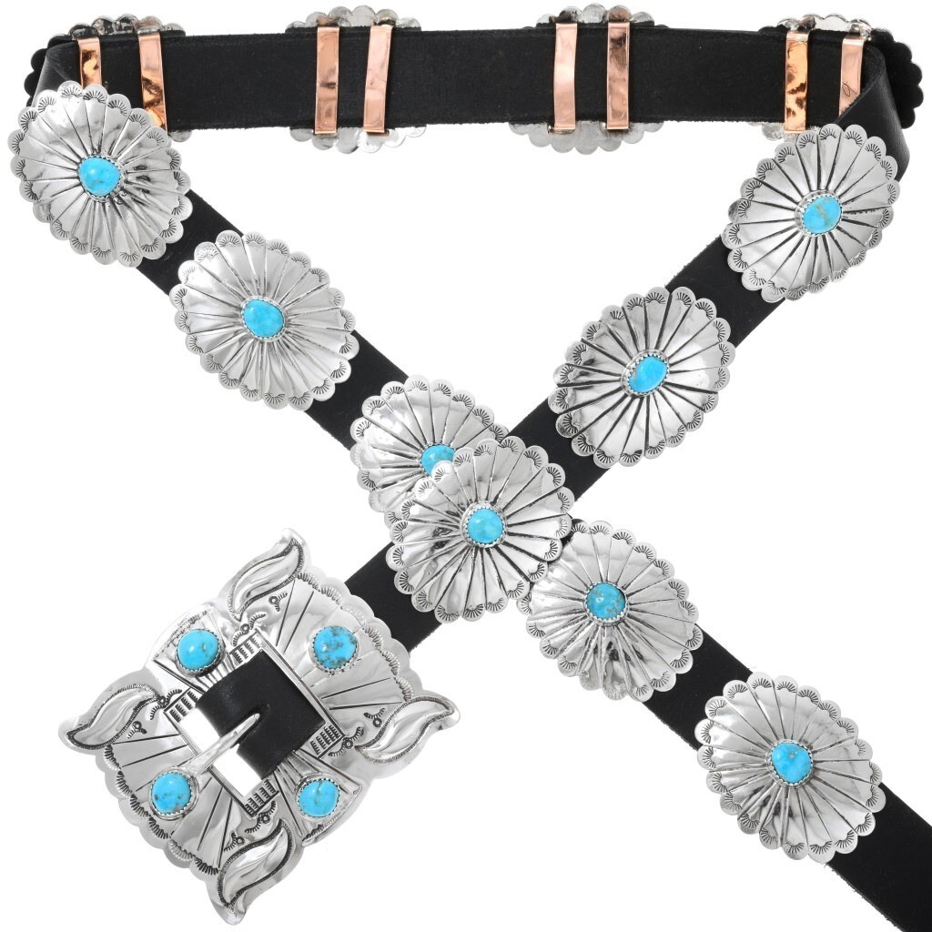One Of A Kind Native American Navajo 10 Kingman Turquoise Sterling Silver Concho Belt One Of A Kind Native American Navajo 10 Kingman Turquoise Sterling Silver Concho Belt