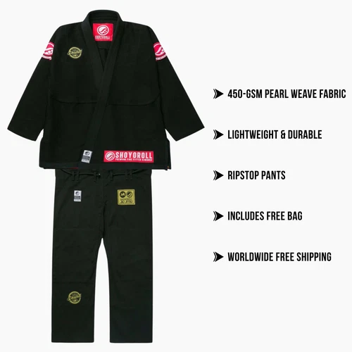 Shoyoroll Batch 136 BJJ Gi Black | Retro 450 GSM | Free Bag | Gift for Him