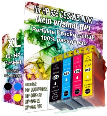 4 Drucker Patronen für HP 655 Deskjet Ink Advantage 5525 6520 6525 4625