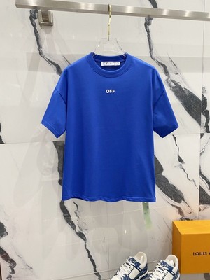 Off white Unisex Arrow Printing Cotton Short Sleeve T-shirt Blue size M