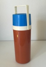 Vintage Alladin's Thermo Bottle 1 Quart Burnt Orange Blue Cup Made In USA