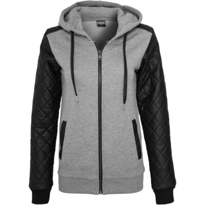 Urban Classics Ladies Diamond Synthetic Leather Sleeve Zip Hoody Kapuzenjacke 