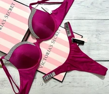 VICTORIA'S SECRET SWIM Very Sexy Shine-Trim Push-Up Thong Set Pink