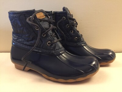 Sperry Saltwater Quilt Nylon Duck Boots Dark Blue Women's Size 7 M
