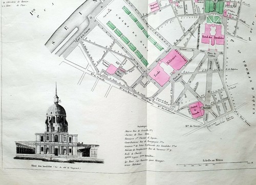 Paris VII ème Ancien X è - Quartier des Invalides Rare Plan Décoré 36x29 1836 - Picture 2 of 3