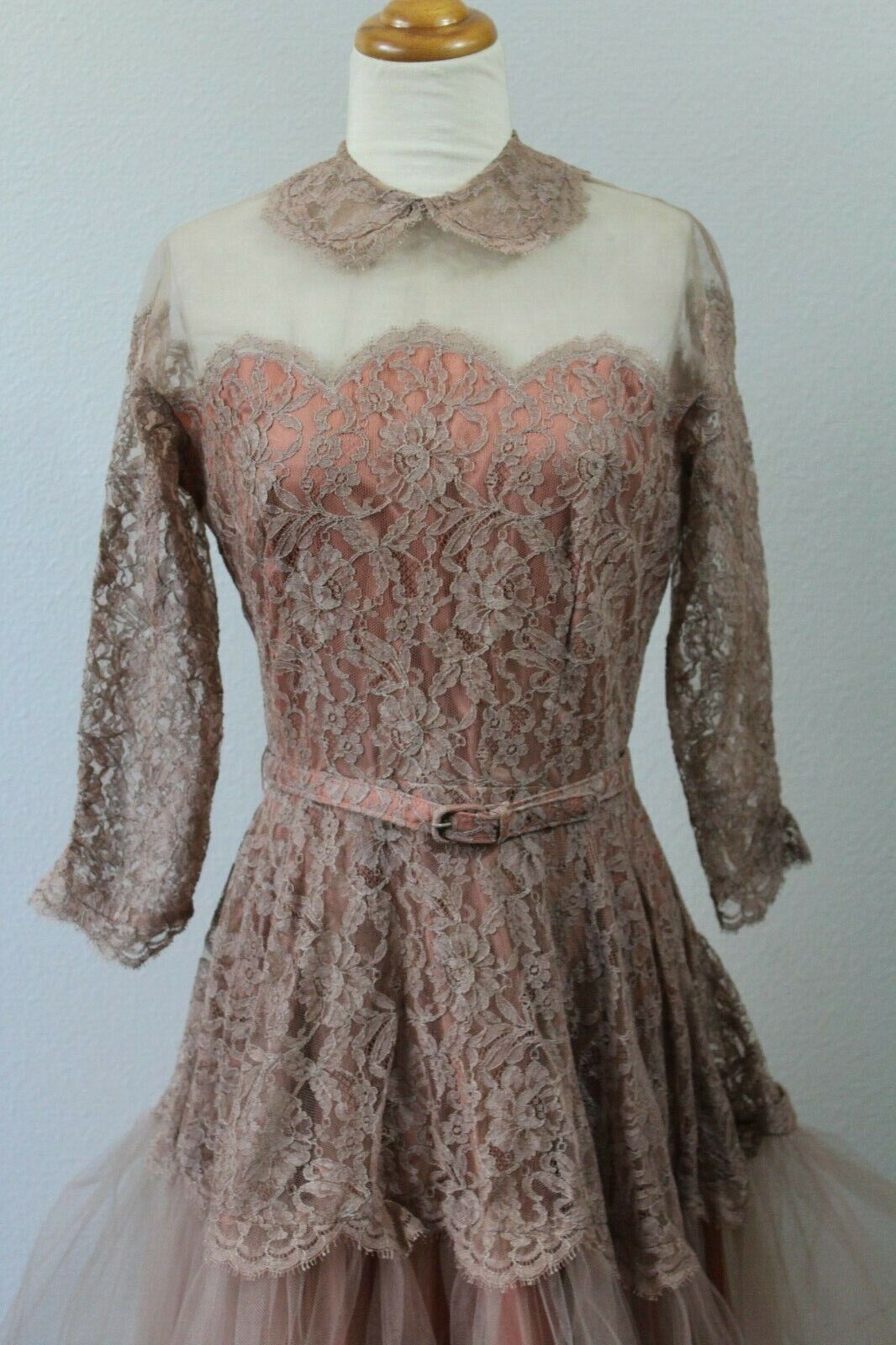 VTG 40s 50s ANN KAUFFMAN Salmon Lace Tulle Rockab… - image 5