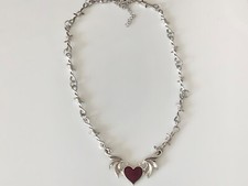 Heart Wings Red or Black Barb Barbed Wire Pendant Necklace Men Women Goth Punk