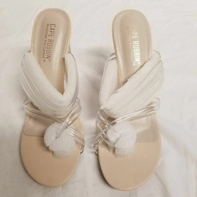 Sandalias Cape Robbin Capri para mujer 9 desnudas transparentes sin cordones anillo tacones bloque Foto 3 de 4