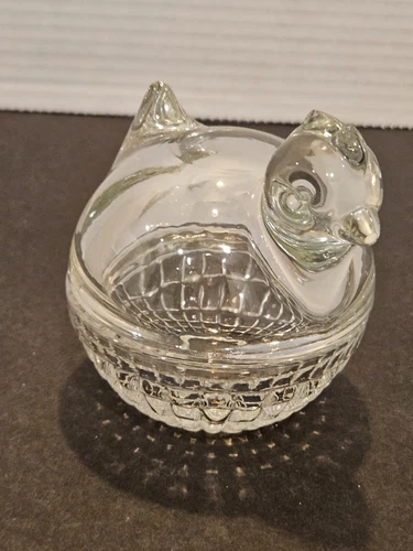 Vintage Anchor Hocking Small Clear Glass Nesting Chicken Trinket or Candy Dish
