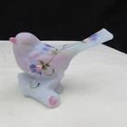 Fenton Blue Burmese GSE Purple Floral Hand Painted Bird on a Log Branch 2008 J3