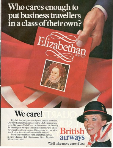 British Airways Airlines 1978 Publicité'Vintage We Care ! Elizabethan Service