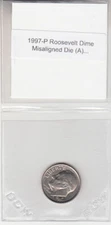 1997-P Roosevelt Dime Misaligned Die Off Center Obverse Error Variety MAD