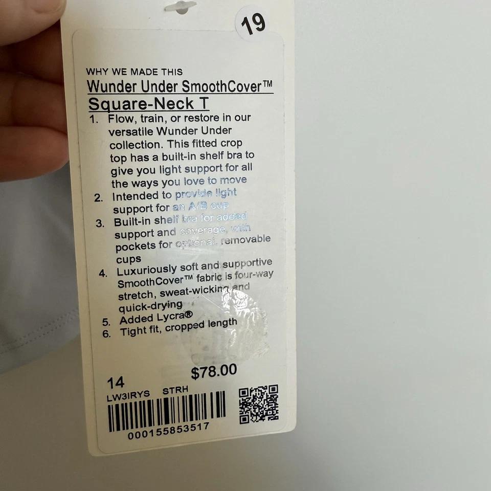 NUEVO CON ETIQUETAS Lululemon Woman’s Wunder Bajo Cubierta Lisa Cuello Cuadrado T Talla 14 STRH Foto 2 de 4