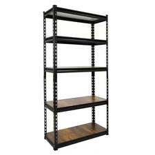 Black 5-Tier Boltless Tier Height Adjustable Steel Garage Storage Rack Shelving 