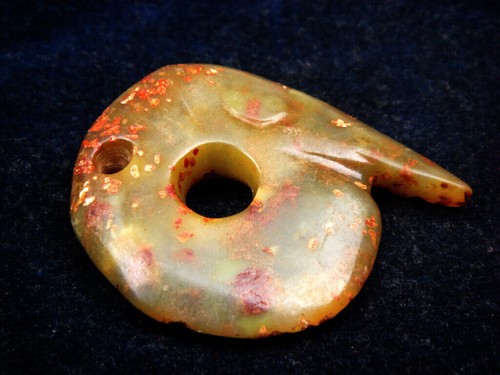 Old Nephrite Jade Stone Carved HongShan Culture Monster Head w/ Horn #10312307 - Imagen 4 de 6