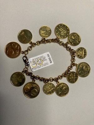 Precious Metal Sterling Silver Vermeil Yellow European Coins Charms Bracelet