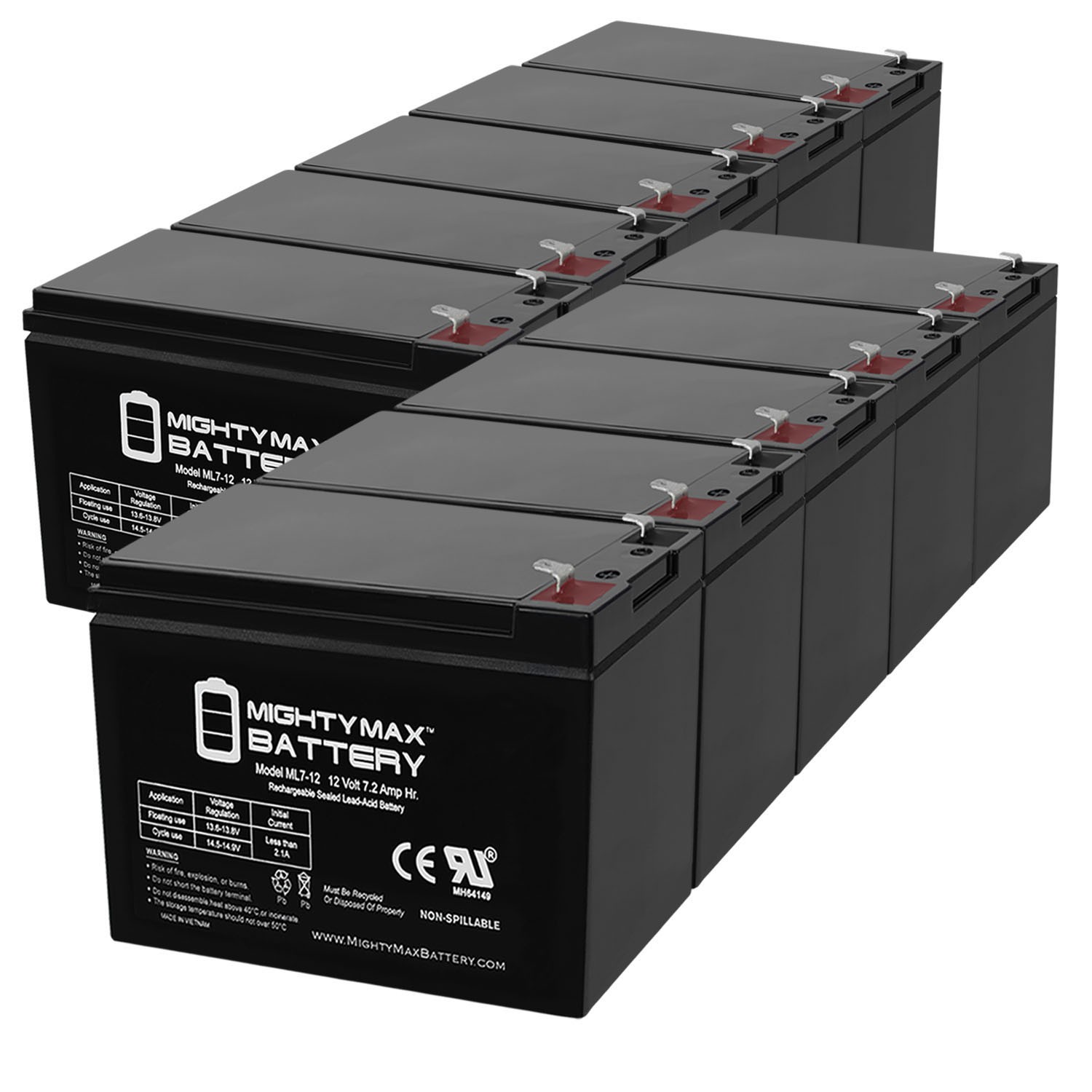 Mighty Max 10 Pack - 12 Volt 7 Amp Hour Alarm Battery