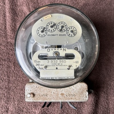 Vintage Duncan Electric Company Type MF-A 240V 15 AMP 4 Wire Meter 3932980